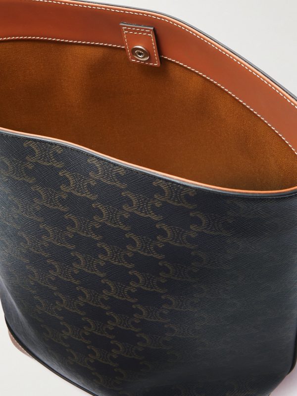 Triomphe Leather-Trimmed Logo-Print Coated-Canvas Tote Bag - E1