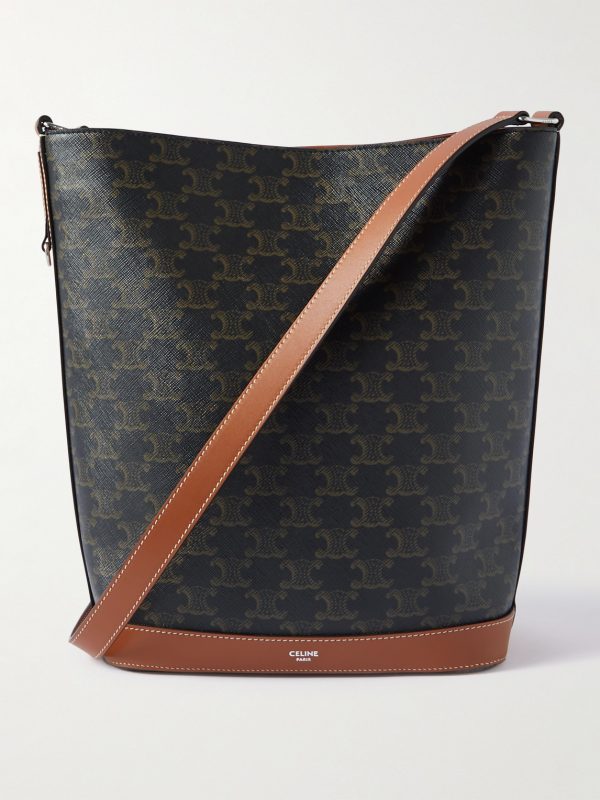Triomphe Leather-Trimmed Logo-Print Coated-Canvas Tote Bag