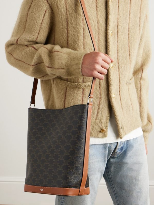 Triomphe Leather-Trimmed Logo-Print Coated-Canvas Tote Bag - OU