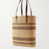 Striped Logo-Embroidered Leather-Trimmed Raffia Tote - BK Striped Logo-Embroidered Leather-Trimmed Raffia Tote - BK