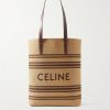 Striped Logo-Embroidered Leather-Trimmed Raffia Tote Striped Logo-Embroidered Leather-Trimmed Raffia Tote