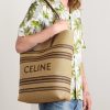 Striped Logo-Embroidered Leather-Trimmed Raffia Tote - OU Striped Logo-Embroidered Leather-Trimmed Raffia Tote - OU