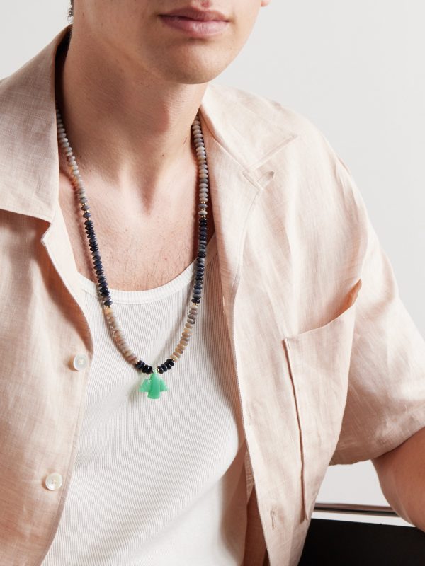 Gold, Opal Heishi and Chrysoprase Beaded Necklace - FR