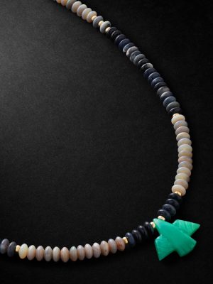 Gold, Opal Heishi and Chrysoprase Beaded Necklace