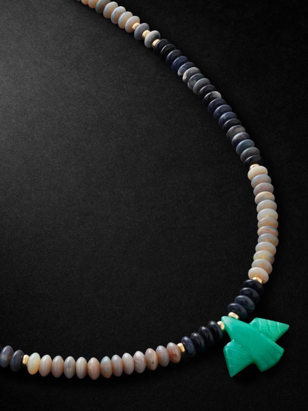 Gold, Opal Heishi and Chrysoprase Beaded Necklace
