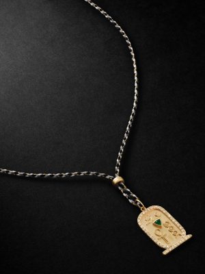 Gold, Silk, Diamond and Emerald Necklace