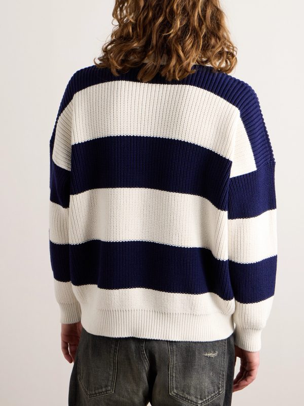 Logo-Intarsia Striped Cotton Sweater - BK Logo-Intarsia Striped Cotton Sweater - BK