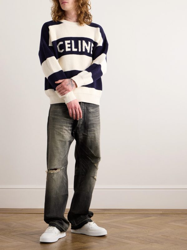 Logo-Intarsia Striped Cotton Sweater - OU Logo-Intarsia Striped Cotton Sweater - OU