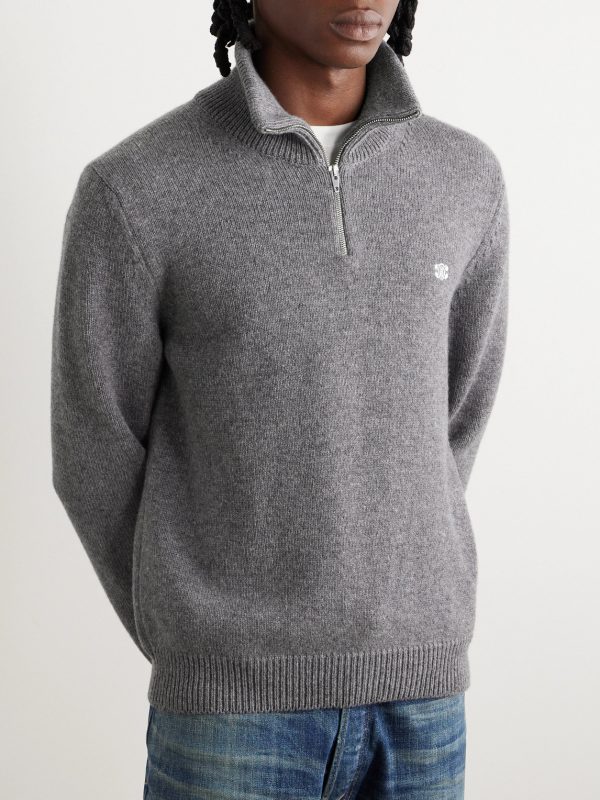 Logo-Embroidered Wool and Cashmere-Blend Half-Zip Sweater - FR Logo-Embroidered Wool and Cashmere-Blend Half-Zip Sweater - FR