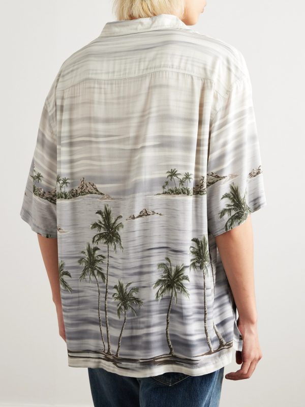 Camp-Collar Printed Satin Shirt - BK Camp-Collar Printed Satin Shirt - BK