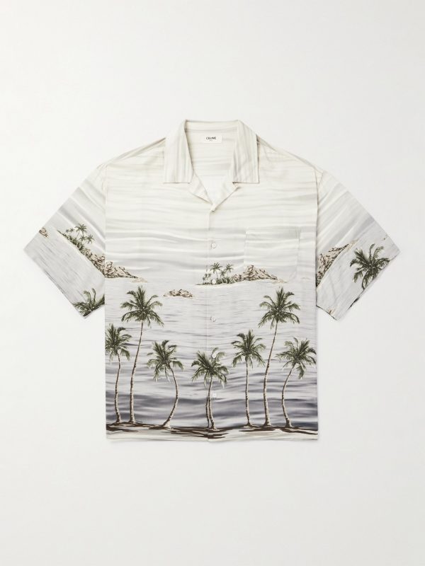 Camp-Collar Printed Satin Shirt Camp-Collar Printed Satin Shirt