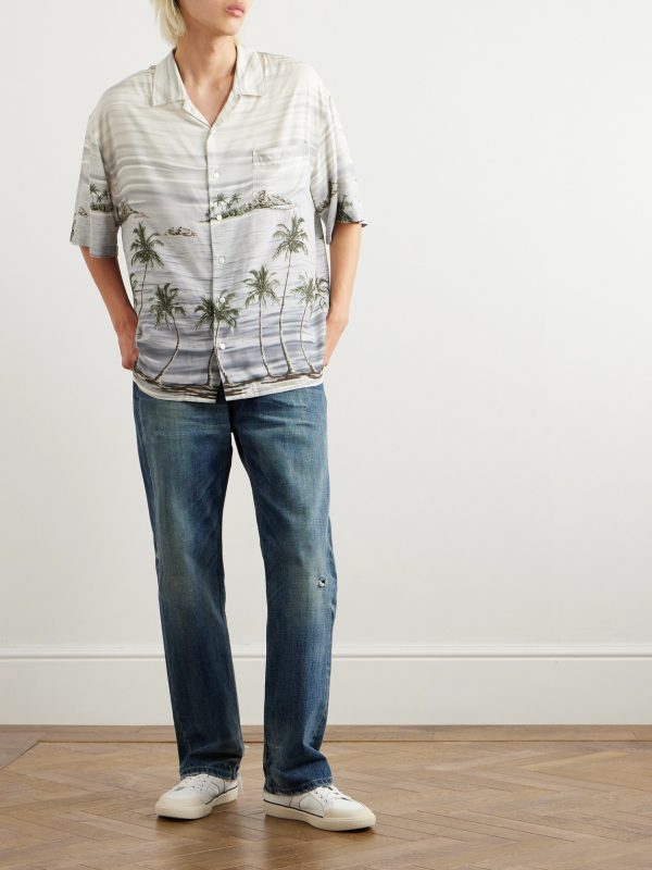 Camp-Collar Printed Satin Shirt - OU Camp-Collar Printed Satin Shirt - OU
