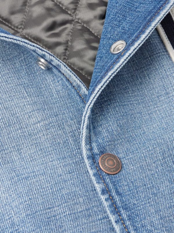 Teddy Logo-Appliquéd Denim, Leather and Jersey Hooded Varsity Jacket - CU Teddy Logo-Appliquéd Denim, Leather and Jersey Hooded Varsity Jacket - CU