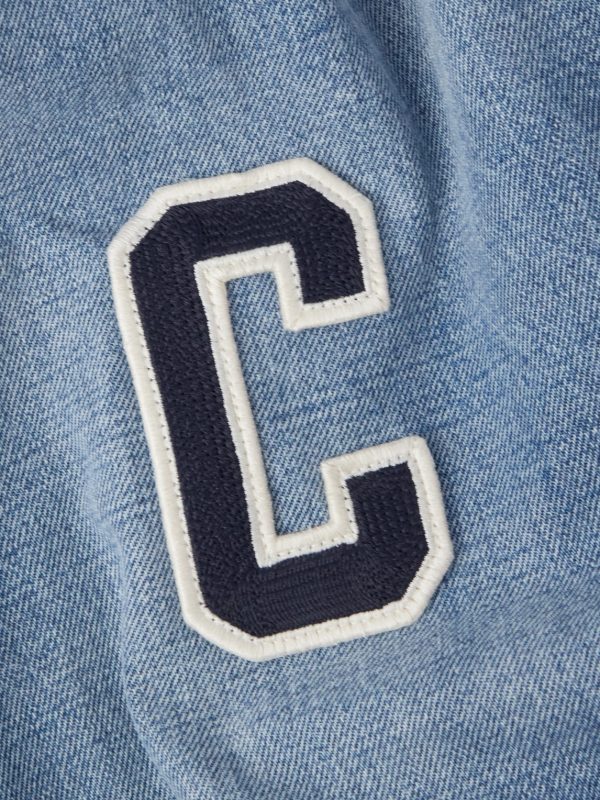 Teddy Logo-Appliquéd Denim, Leather and Jersey Hooded Varsity Jacket - E1 Teddy Logo-Appliquéd Denim, Leather and Jersey Hooded Varsity Jacket - E1