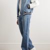Teddy Logo-Appliquéd Denim, Leather and Jersey Hooded Varsity Jacket - OU Teddy Logo-Appliquéd Denim, Leather and Jersey Hooded Varsity Jacket - OU