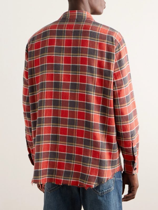 Frayed Checked Cotton-Flannel Shirt - BK Frayed Checked Cotton-Flannel Shirt - BK