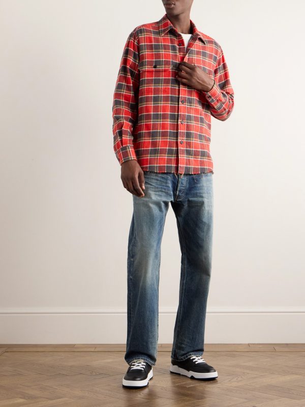 Frayed Checked Cotton-Flannel Shirt - OU Frayed Checked Cotton-Flannel Shirt - OU