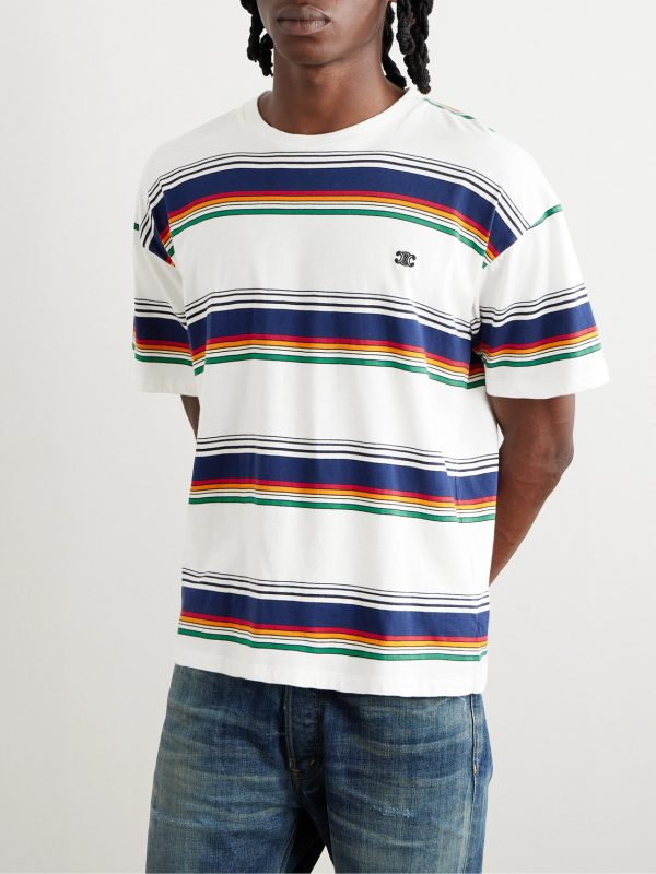 Logo-Embroidered Striped Cotton-Jersey T-Shirt - FR Logo-Embroidered Striped Cotton-Jersey T-Shirt - FR