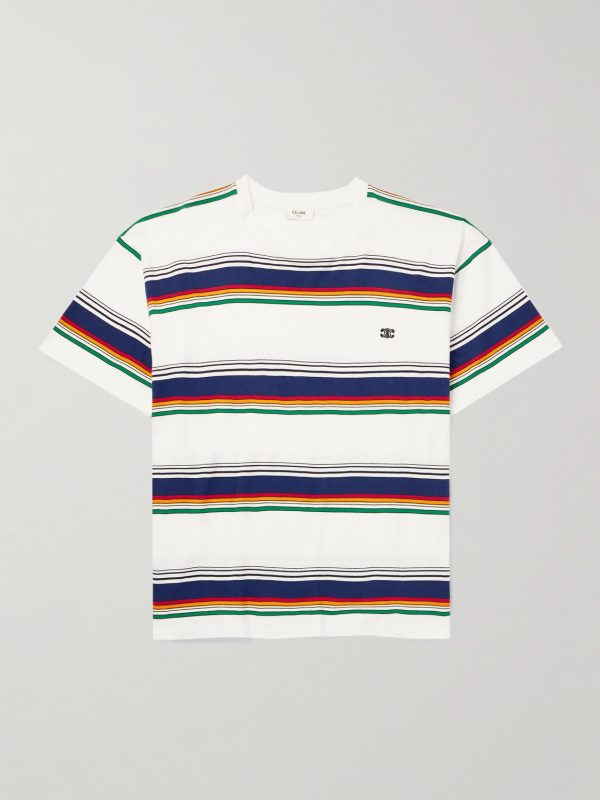 Logo-Embroidered Striped Cotton-Jersey T-Shirt Logo-Embroidered Striped Cotton-Jersey T-Shirt