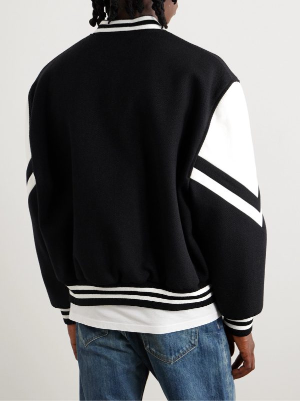 Logo-Appliquéd Virgin Wool-Blend and Leather Varsity Jacket - BK
