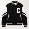 Logo-Appliquéd Virgin Wool-Blend and Leather Varsity Jacket