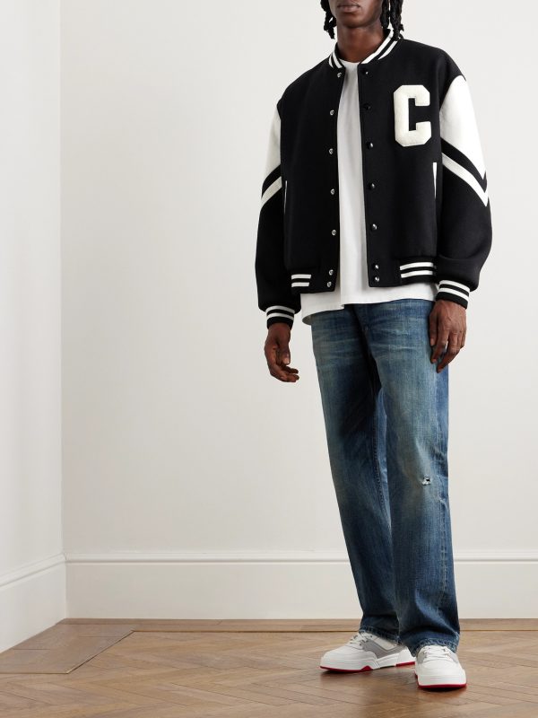 Logo-Appliquéd Virgin Wool-Blend and Leather Varsity Jacket - OU
