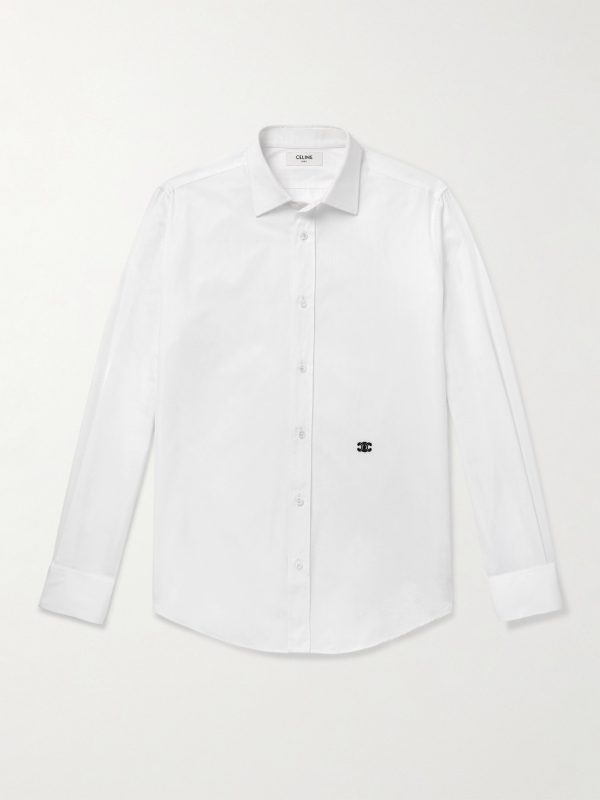 Slim-Fit Logo-Embroidered Cotton-Poplin Shirt Slim-Fit Logo-Embroidered Cotton-Poplin Shirt