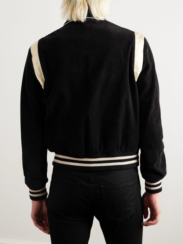 Satin-Trimmed Cotton-Corduroy Bomber Jacket - BK Satin-Trimmed Cotton-Corduroy Bomber Jacket - BK