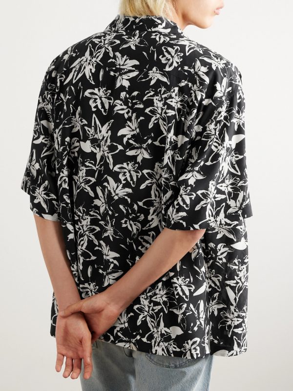Camp-Collar Floral-Print Silk-Satin Shirt - BK