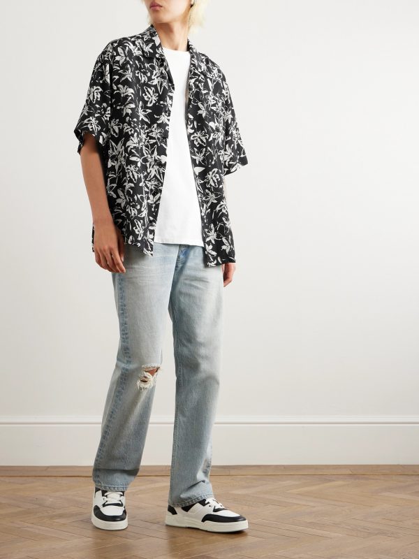 Camp-Collar Floral-Print Silk-Satin Shirt - OU