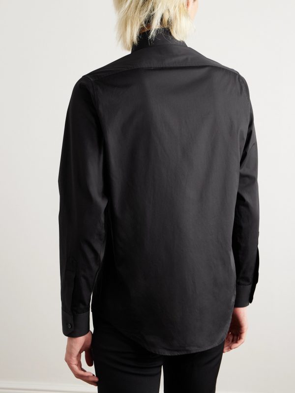 Slim-Fit Mandarin-Collar Logo-Embroidered Cotton-Poplin Shirt - BK Slim-Fit Mandarin-Collar Logo-Embroidered Cotton-Poplin Shirt - BK