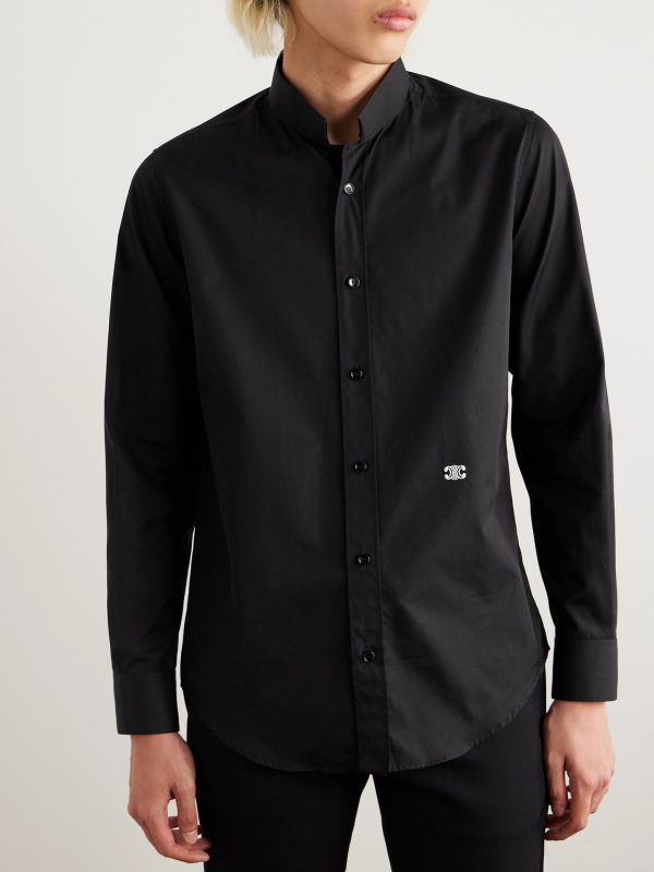 Slim-Fit Mandarin-Collar Logo-Embroidered Cotton-Poplin Shirt - FR Slim-Fit Mandarin-Collar Logo-Embroidered Cotton-Poplin Shirt - FR
