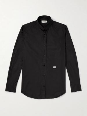 Slim-Fit Mandarin-Collar Logo-Embroidered Cotton-Poplin Shirt Slim-Fit Mandarin-Collar Logo-Embroidered Cotton-Poplin Shirt