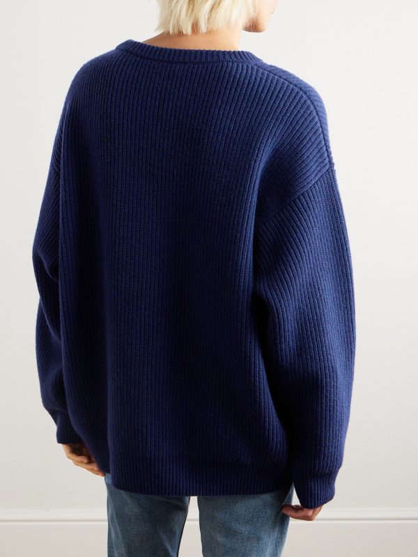 Logo-Embroidered Ribbed Wool Sweater - BK Logo-Embroidered Ribbed Wool Sweater - BK