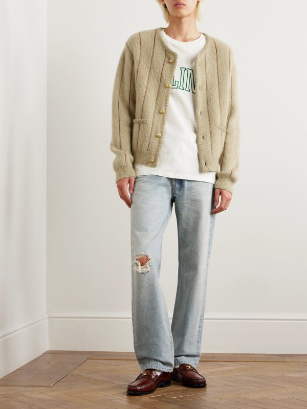 Striped Mohair-Blend Cardigan - OU Striped Mohair-Blend Cardigan - OU
