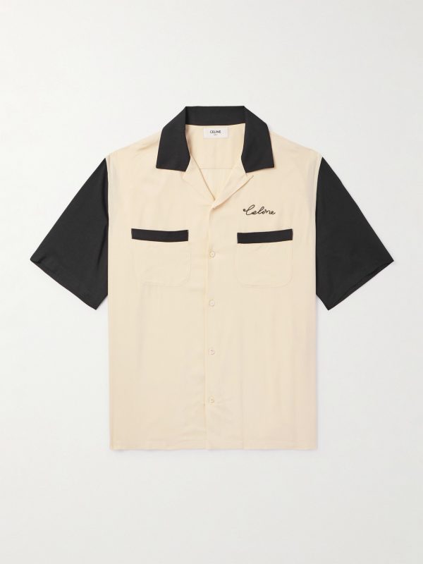 Rockabilly Convertible-Collar Logo-Embroidered Voile Shirt