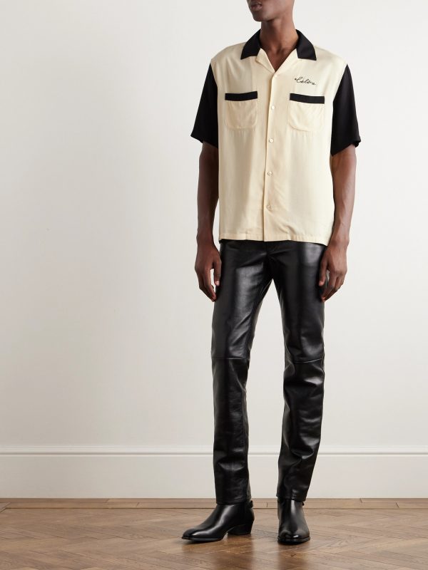 Rockabilly Convertible-Collar Logo-Embroidered Voile Shirt - OU