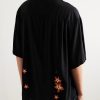 Camp-Collar Crystal-Embellished Embroidered Satin Shirt - BK Camp-Collar Crystal-Embellished Embroidered Satin Shirt - BK