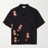 Camp-Collar Crystal-Embellished Embroidered Satin Shirt Camp-Collar Crystal-Embellished Embroidered Satin Shirt