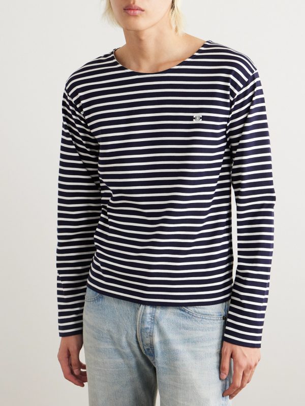 Logo-Embroidered Striped Cotton-Jersey T-Shirt - FR Logo-Embroidered Striped Cotton-Jersey T-Shirt - FR