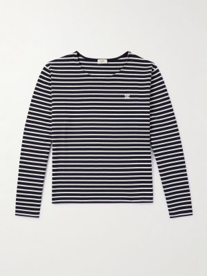 Logo-Embroidered Striped Cotton-Jersey T-Shirt