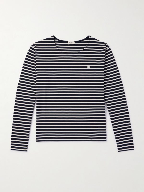 Logo-Embroidered Striped Cotton-Jersey T-Shirt Logo-Embroidered Striped Cotton-Jersey T-Shirt