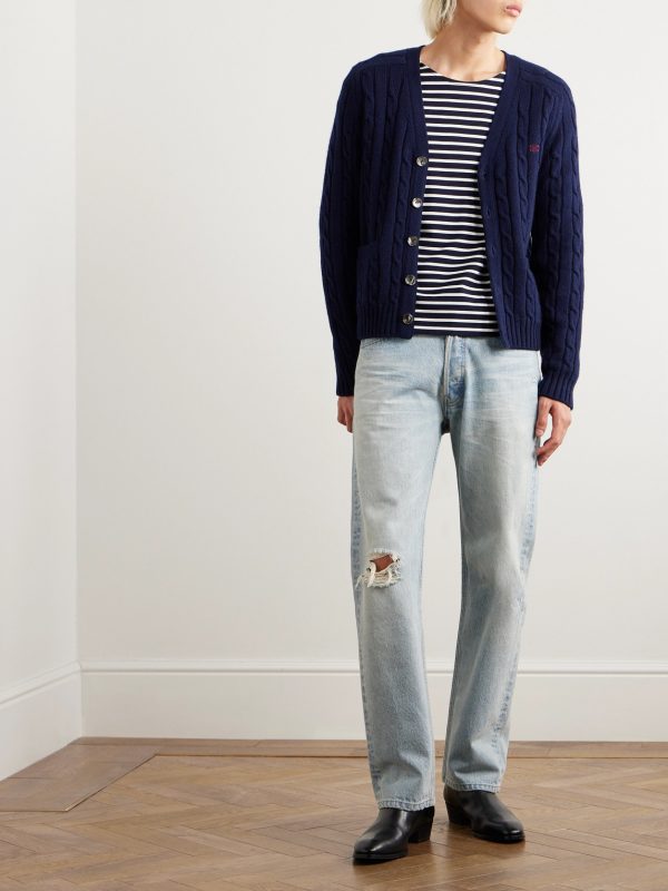 Logo-Embroidered Striped Cotton-Jersey T-Shirt - OU Logo-Embroidered Striped Cotton-Jersey T-Shirt - OU