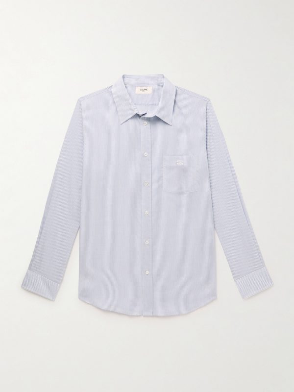 Logo-Embroidered Striped Cotton-Voile Shirt