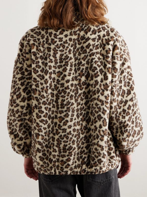 Oversized Logo-Embroidered Leopard-Print Wool-Blend Fleece Jacket - BK