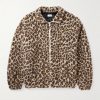 Oversized Logo-Embroidered Leopard-Print Wool-Blend Fleece Jacket