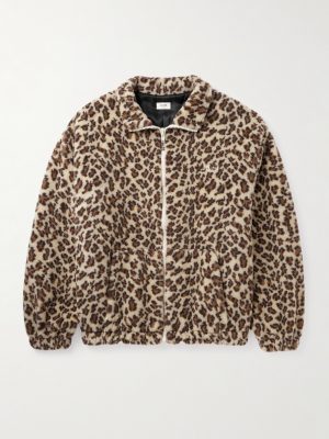 Oversized Logo-Embroidered Leopard-Print Wool-Blend Fleece Jacket Oversized Logo-Embroidered Leopard-Print Wool-Blend Fleece Jacket