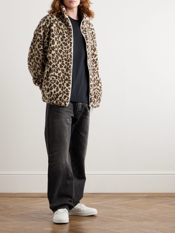 Oversized Logo-Embroidered Leopard-Print Wool-Blend Fleece Jacket - OU