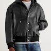 Printed Leather Hooded Blouson Jacket - BK Printed Leather Hooded Blouson Jacket - BK