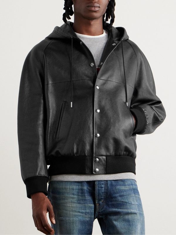 Printed Leather Hooded Blouson Jacket - BK Printed Leather Hooded Blouson Jacket - BK